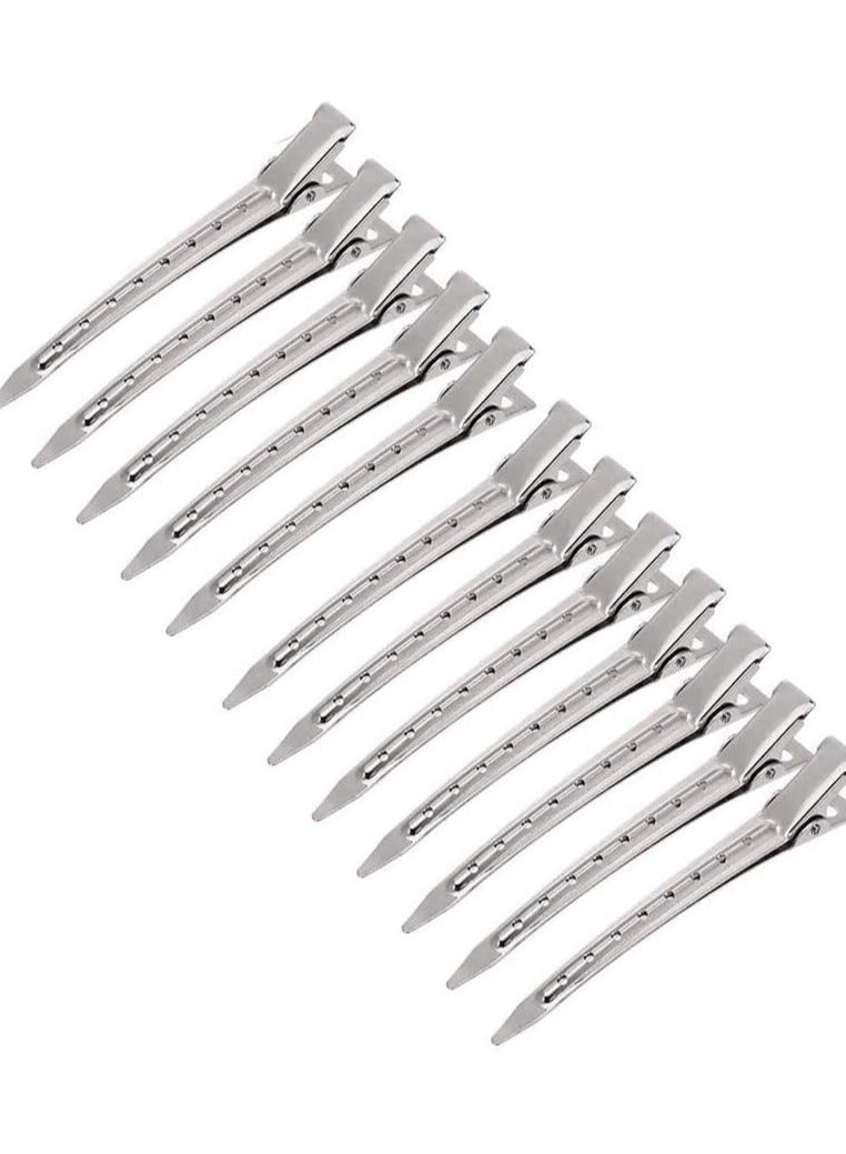 12 قطعة من مشابك الشعر المعدنية على شكل منقار البط - مشابك احترافية لتقسيم الشعر وتصفيفه وقصه وتلوينه وتجفيفه - تثبيت قوي وتصميم مانع للانزلاق - Image 2